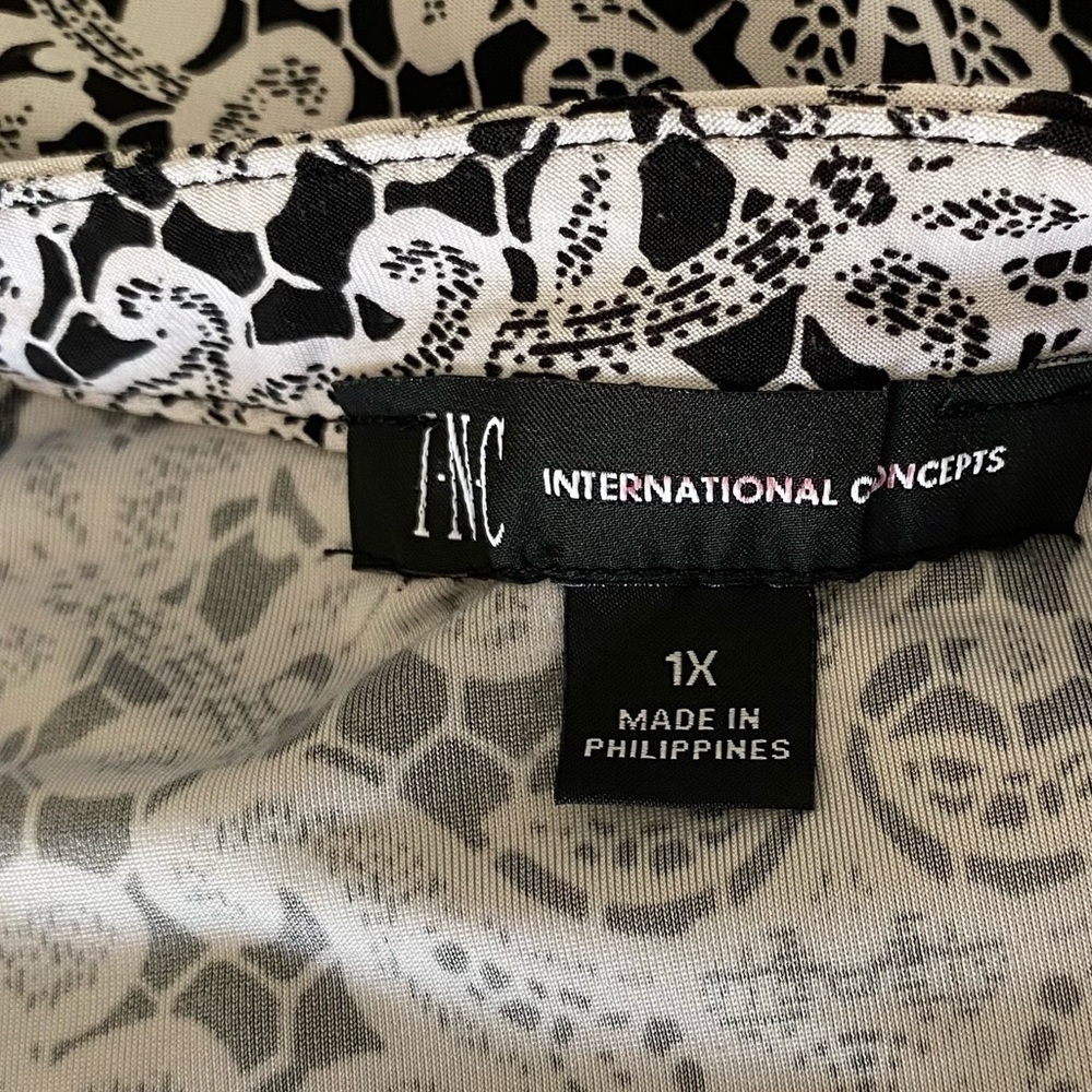 INC INTERNATIONAL CONCEPTS Top Long Sleeve Lace Print Black White Women 1X - Picture 12 of 13